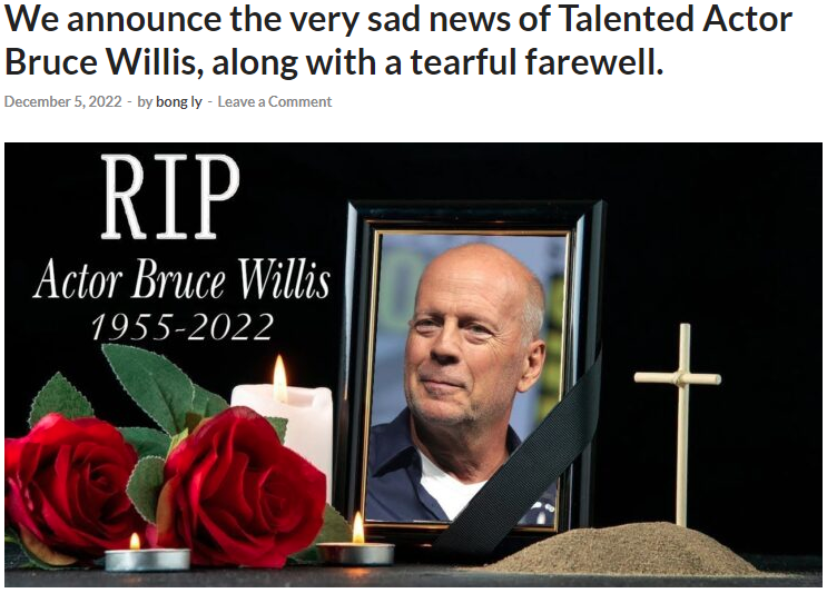 Fact Check Bruce Willis Has NOT Passed Away As Of December 6, 2022